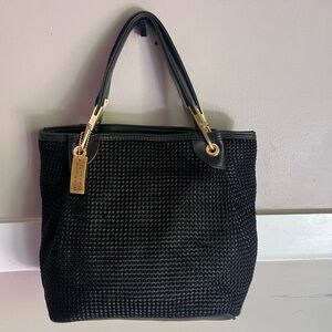 Mondani Black Woven Tote with Gold Accents